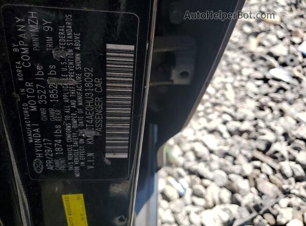 KMHCT4AE0HU318092 2017 HYUNDAI ACCENT Black Widok naklejki z numerem VIN