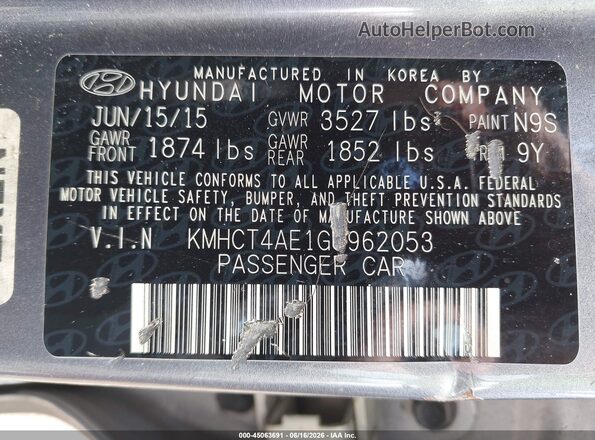 KMHCT4AE1GU962053 2016 HYUNDAI ACCENT Gray Vista del compartimento del motor