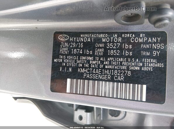 KMHCT4AE1HU182278 2017 HYUNDAI ACCENT Gray Engine compartment view