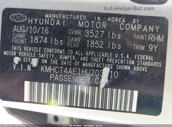 KMHCT4AE1HU203310 2017 HYUNDAI ACCENT Silver Vista del compartimento del motor