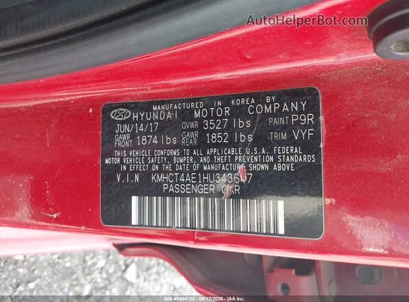 KMHCT4AE1HU343647 2017 HYUNDAI ACCENT Red Engine compartment view