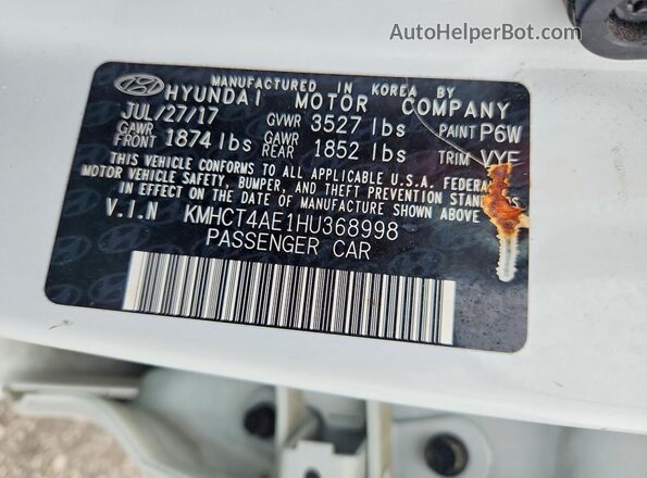 KMHCT4AE1HU368998 2017 HYUNDAI ACCENT Белый 