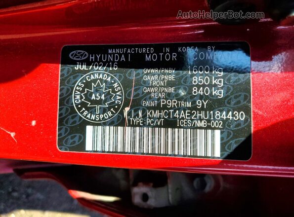 KMHCT4AE2HU184430 2017 HYUNDAI ACCENT Red Engine compartment view