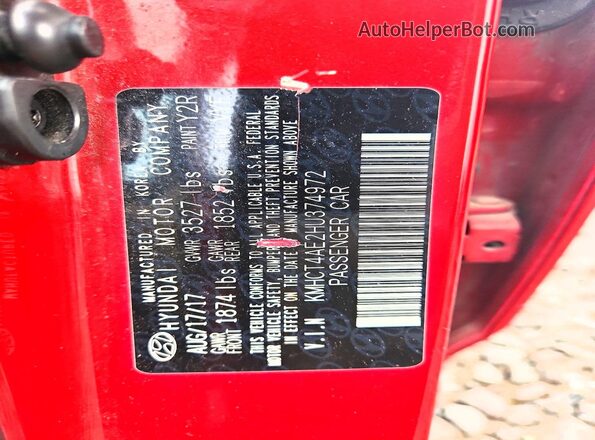 KMHCT4AE2HU374972 2017 HYUNDAI ACCENT Red Engine compartment view