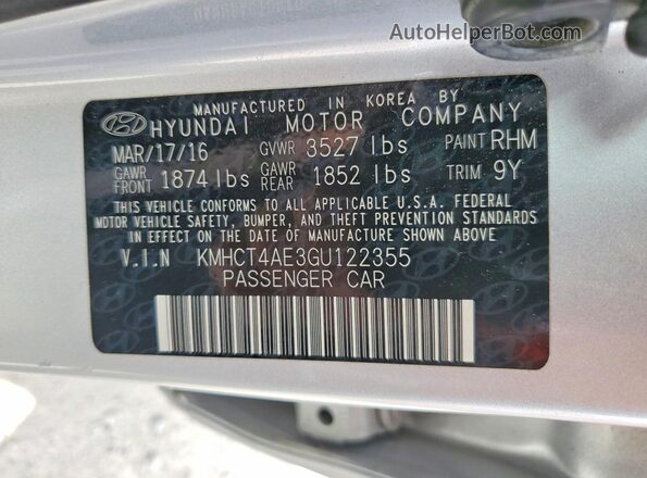 KMHCT4AE3GU122355 2016 HYUNDAI ACCENT Silver ძრავის განყოფილების ხედი