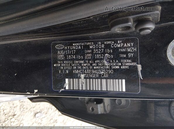 KMHCT4AE3HU375290 2017 HYUNDAI ACCENT Black Շարժիչի բաժամունքի տեսք