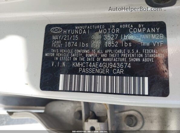 KMHCT4AE4GU943674 2016 HYUNDAI ACCENT White 