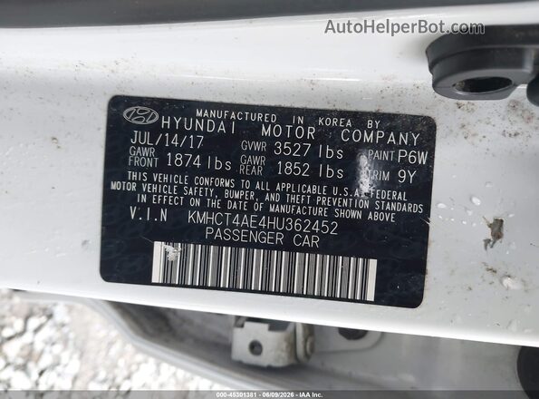KMHCT4AE4HU362452 2017 HYUNDAI ACCENT White Շարժիչի բաժամունքի տեսք