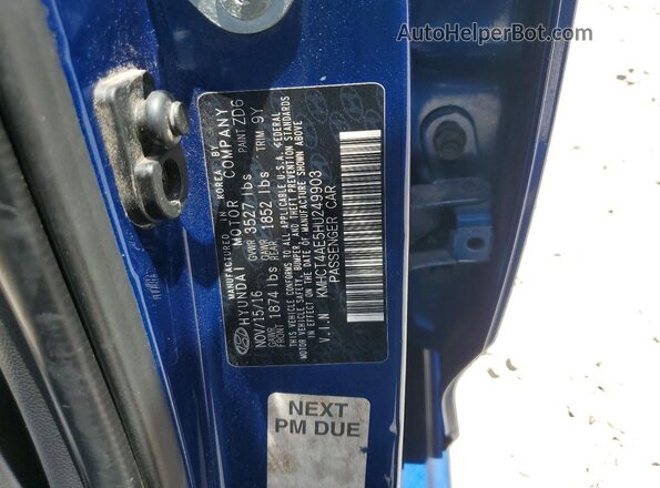 KMHCT4AE5HU249903 2017 HYUNDAI ACCENT Blue Вид підкапотного простору