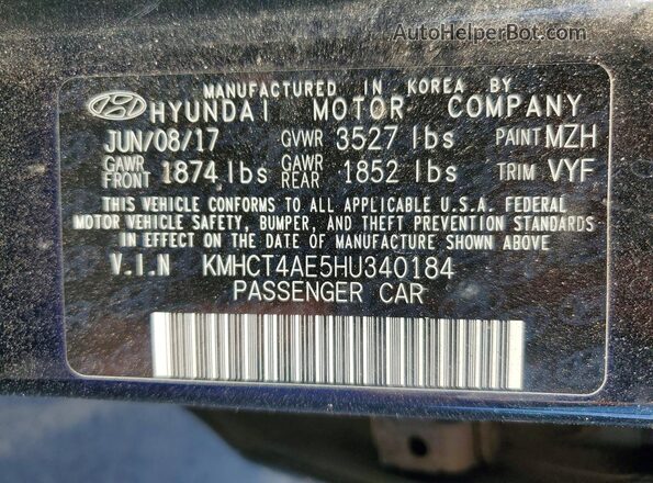 KMHCT4AE5HU340184 2017 HYUNDAI ACCENT Black VIN კოდის სტიკერის ხედი