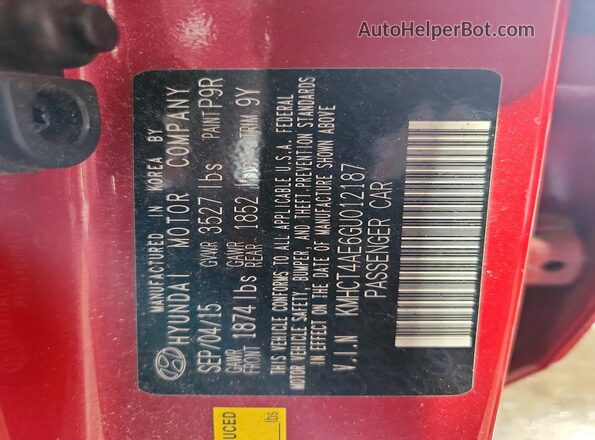 KMHCT4AE6GU012187 2016 HYUNDAI ACCENT Red 