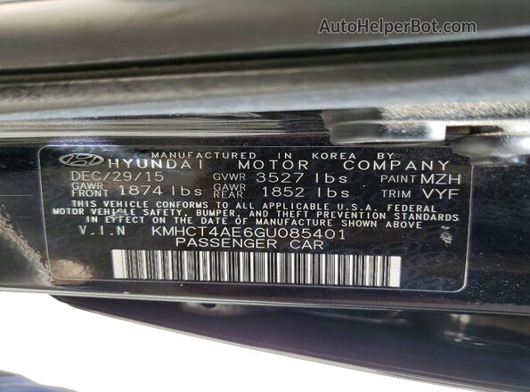 KMHCT4AE6GU085401 2016 HYUNDAI ACCENT Black ძრავის განყოფილების ხედი