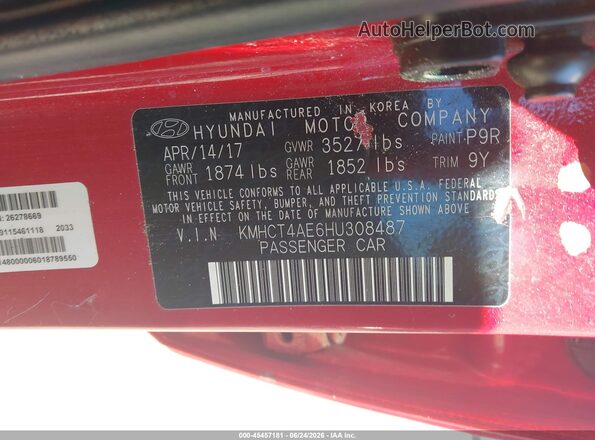 KMHCT4AE6HU308487 2017 HYUNDAI ACCENT Red Вид підкапотного простору