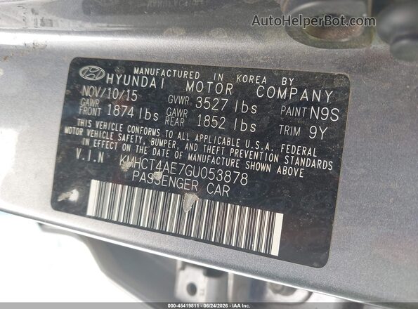 KMHCT4AE7GU053878 2016 HYUNDAI ACCENT Gray Vista del compartimento del motor