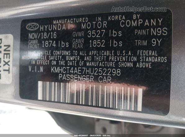 KMHCT4AE7HU252298 2017 HYUNDAI ACCENT Gray Вид підкапотного простору