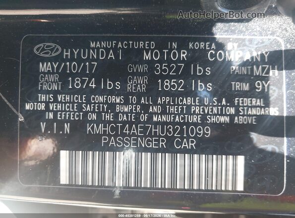 KMHCT4AE7HU321099 2017 HYUNDAI ACCENT Black Engine compartment view