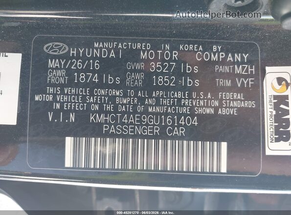 KMHCT4AE9GU161404 2016 HYUNDAI ACCENT Black 
