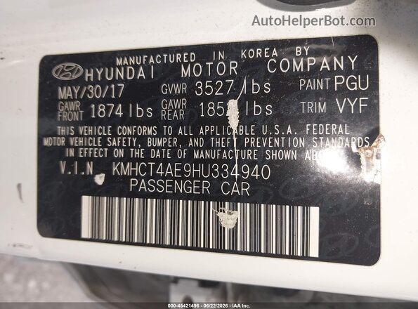 KMHCT4AE9HU334940 2017 HYUNDAI ACCENT White Engine compartment view