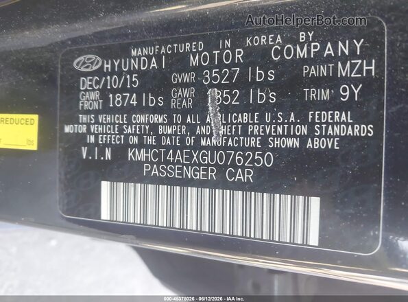 KMHCT4AEXGU076250 2016 HYUNDAI ACCENT Black Engine compartment view