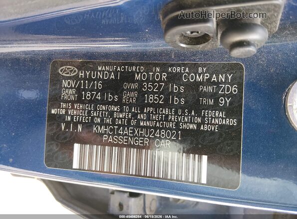 KMHCT4AEXHU248021 2017 HYUNDAI ACCENT Blue 