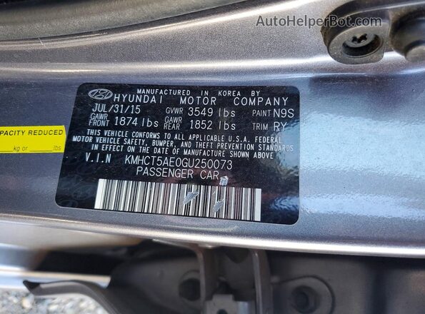 KMHCT5AE0GU250073 2016 HYUNDAI ACCENT Charcoal 360 interior view