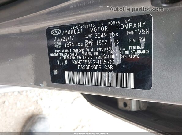 KMHCT5AE2HU357661 2017 HYUNDAI ACCENT Brown Вид підкапотного простору