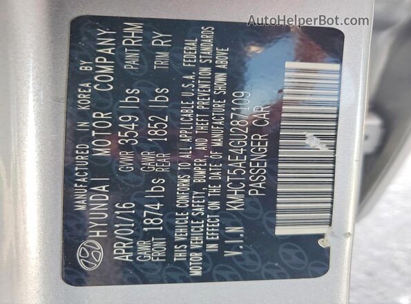 KMHCT5AE4GU287109 2016 HYUNDAI ACCENT Silver 