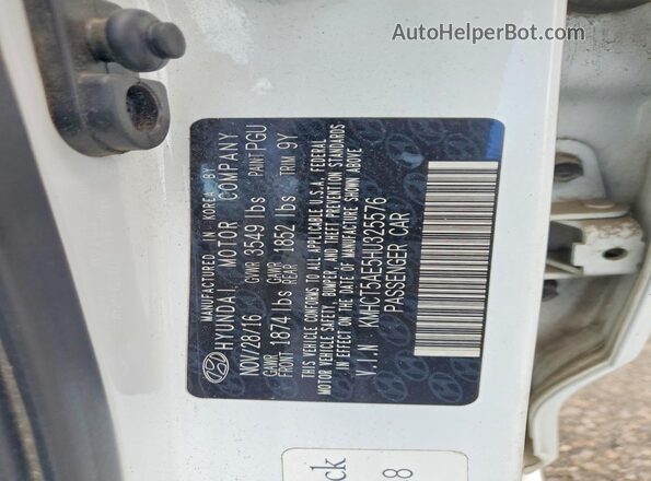 KMHCT5AE5HU325576 2017 HYUNDAI ACCENT White 