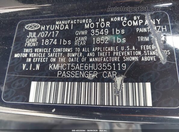 KMHCT5AE6HU355119 2017 HYUNDAI ACCENT Black 