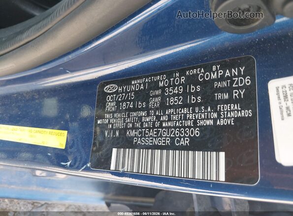 KMHCT5AE7GU263306 2016 HYUNDAI ACCENT Blue ძრავის განყოფილების ხედი