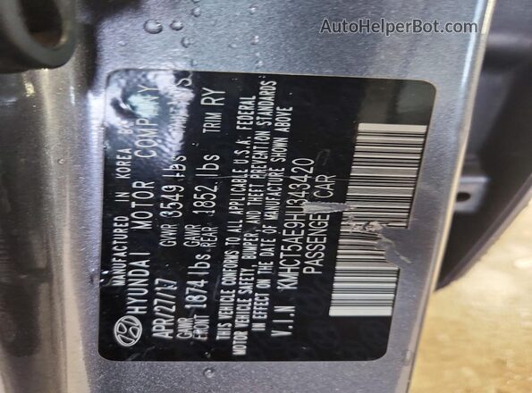 KMHCT5AE9HU343420 2017 HYUNDAI ACCENT Gray Widok komory silnika