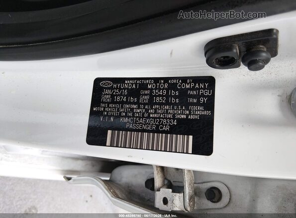 KMHCT5AEXGU278334 2016 HYUNDAI ACCENT White Widok komory silnika