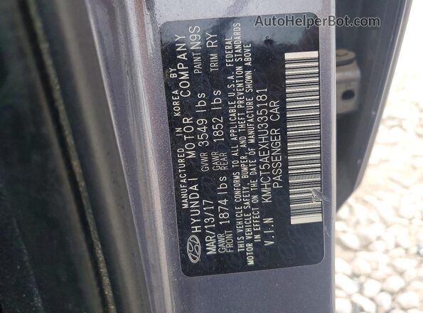 KMHCT5AEXHU335181 2017 HYUNDAI ACCENT Gray VIN sticker view
