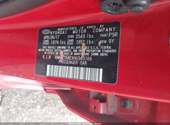 KMHCT5AEXHU343166 2017 HYUNDAI ACCENT Красный Вид подкапотного пространства