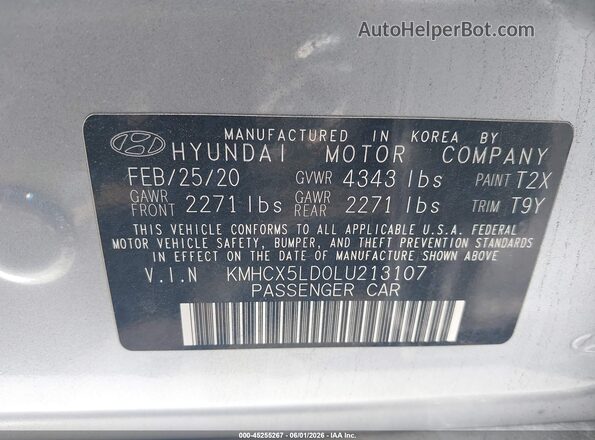 KMHCX5LD0LU213107 2020 HYUNDAI IONIQ PLUG-IN HYBRID Silver Widok komory silnika