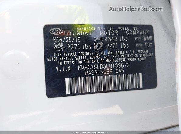 KMHCX5LD3LU199672 2020 HYUNDAI IONIQ PLUG-IN HYBRID Белый Вид подкапотного пространства