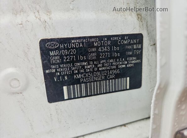 KMHCX5LD9LU214966 2020 HYUNDAI IONIQ White Вид підкапотного простору