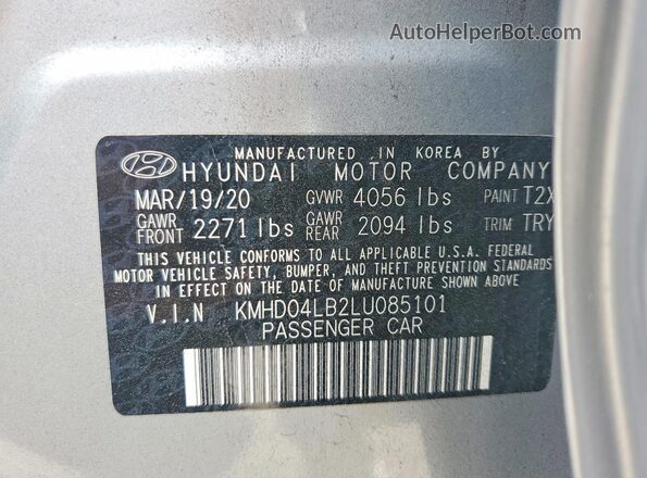 KMHD04LB2LU085101 2020 HYUNDAI ELANTRA Silver ძრავის განყოფილების ხედი