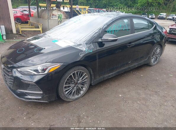 KMHD04LB4JU721840 2018 HYUNDAI ELANTRA Black წინა მარცხენა ხედი სამი მეოთხედიდან
