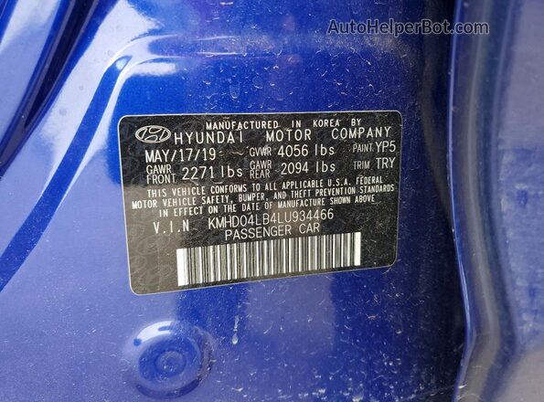 KMHD04LB4LU934466 2020 HYUNDAI ELANTRA Blue 