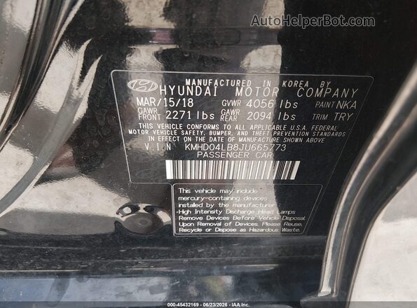 KMHD04LB8JU665773 2018 HYUNDAI ELANTRA Черный Вид подкапотного пространства
