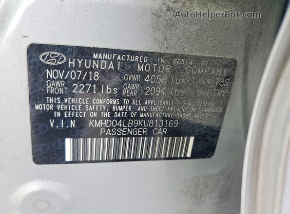 KMHD04LB9KU813169 2019 HYUNDAI ELANTRA Silver 