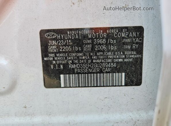KMHD35LH2GU289484 2016 HYUNDAI ELANTRA White Շարժիչի բաժամունքի տեսք