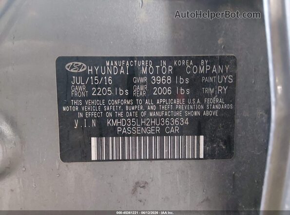 KMHD35LH2HU363634 2017 HYUNDAI ELANTRA GT Silver Vista del compartimento del motor