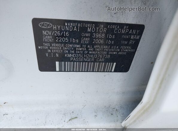 KMHD35LH2HU376738 2017 HYUNDAI ELANTRA GT White 