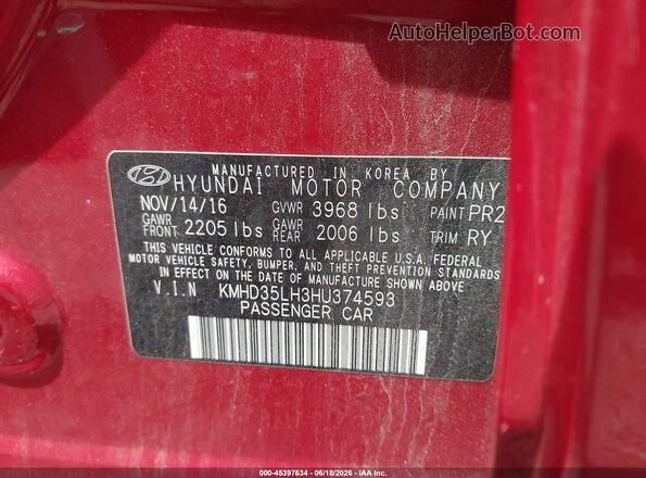 KMHD35LH3HU374593 2017 HYUNDAI ELANTRA GT Red Շարժիչի բաժամունքի տեսք
