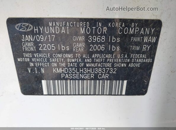 KMHD35LH3HU383732 2017 HYUNDAI ELANTRA GT White Вид підкапотного простору