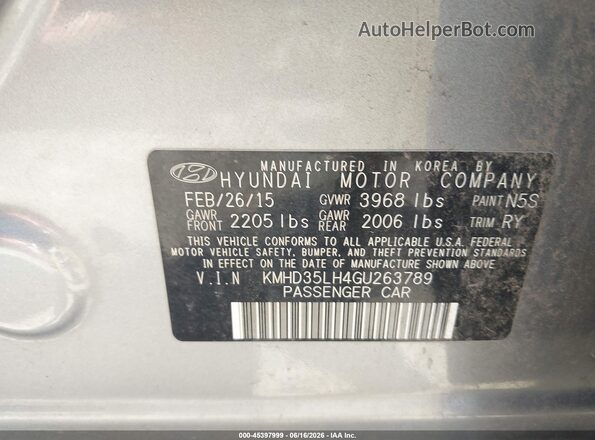KMHD35LH4GU263789 2016 HYUNDAI ELANTRA GT Silver Вид підкапотного простору