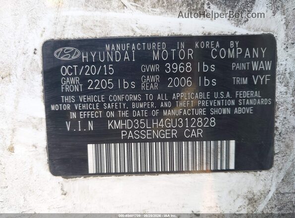 KMHD35LH4GU312828 2016 HYUNDAI ELANTRA GT White Շարժիչի բաժամունքի տեսք