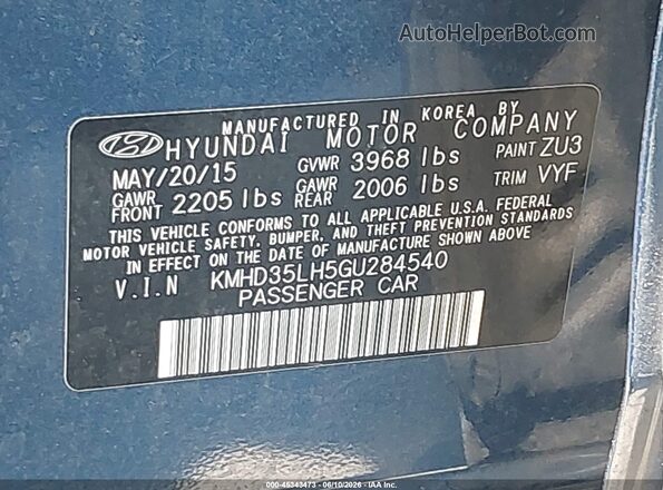 KMHD35LH5GU284540 2016 HYUNDAI ELANTRA GT Blue Widok komory silnika